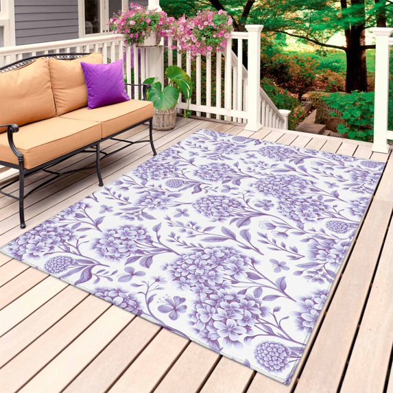 Purple Flowers Outdoor Rug for Patio/Deck/Porch, Non-Slip Large Area Rug 5 x 7 Ft, Botanical Floral Vintage Wildflower Indoor Outdoor Rugs Washable Area Rugs, Reversible Camping Rug Carpet Runner