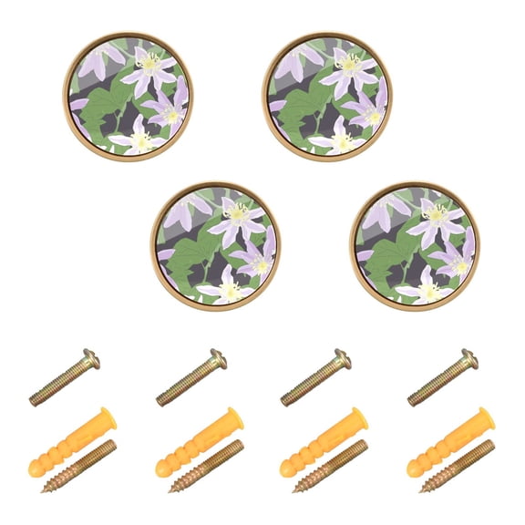 Purple Flowers Pattern Cabinet Furniture Knobs Drawer Metal Pulls 1.26in Acrylic Zinc Alloy Dual Screw Set