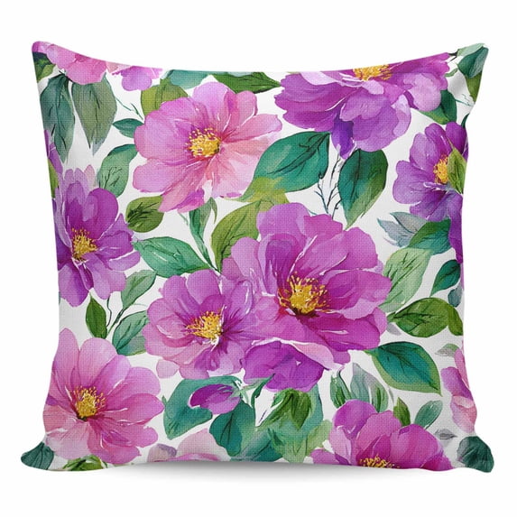 Purple Flowers Pillow Covers 26x26 Inch Decorative Throw Pillow Cover, Spring Floral Leaves Botanical Watercolor Sofa Pillowcases Accent Cushion Case Home Decor Bedroom Living Room