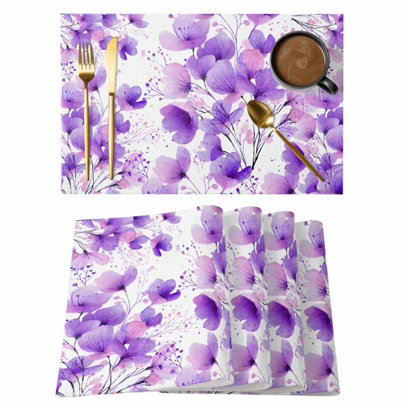 Purple Flowers Placemats Set of 4 Spring Blooms Botanicals Watercolor Floral Place Mats Indoor Wipeable Table Mats Washable Dining Table Placemats for Kitchen Holiday Party Home Decor 13x19 Inch
