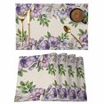 thumbnail image 1 of Purple Flowers Placemats Set of 4, Spring Leaves Floral Plants Beige Placemats for Dining Table, Place Mats for Kitchen Tabletop, Waterproof Wipeable Dining Table Mats Set, 1 of 9