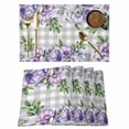 thumbnail image 1 of Purple Flowers Placemats Set of 8, Spring Floral Leaves Plants Gray Plaid Placemats for Dining Table, Place Mats for Kitchen Tabletop, Waterproof Wipeable Dining Table Mats Set, 1 of 9