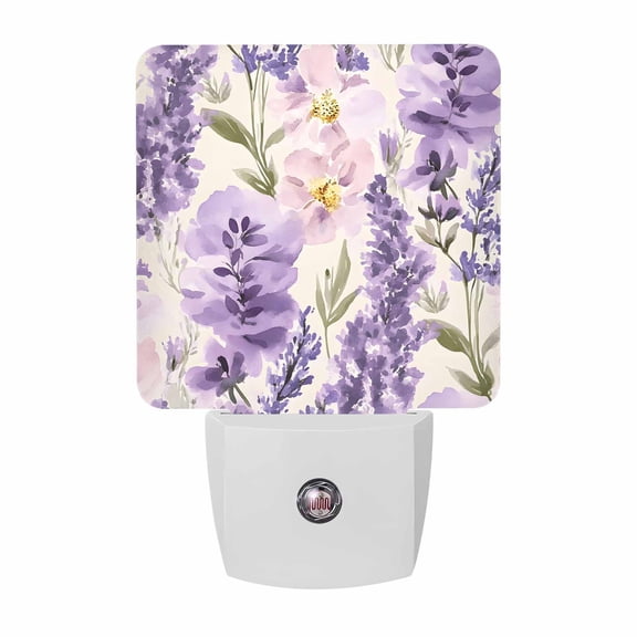 Purple Flowers Plug-in LED Night Lights Purple Theme Auto Dusk-to-Dawn Sensor for Bedroom, Bathroom, Kitchen, Nursery, Hallway, Stairs, Wall Home Decor