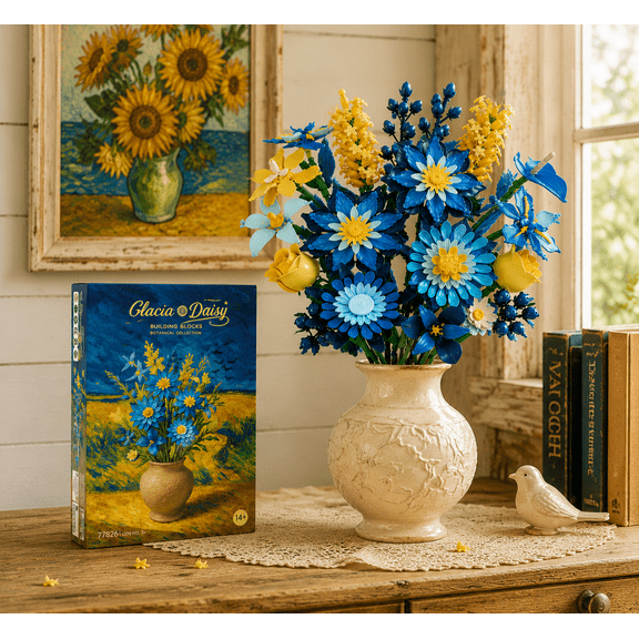 OKKIDY Glacia Daisy Flower Bouquet Building Blocks Set Compatible with Lego,Ice Blue Botanical Collection,Mother's Day Gift for Mom Women Adults & Girls