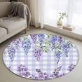 thumbnail image 1 of Purple Flowers Round Area Rug 4Ft Washable Circle Rugs for Bedroom Dining Room, Weeping Spring Floral Checkered Pastoral Non-Slip Carpet Floor Mats Indoor Outdoor Carpet Runner Aesthetic Home Decor, 1 of 8