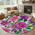 thumbnail image 1 of Purple Flowers Round Area Rug 8Ft Washable Large Circle Rugs for Living Room Dorm, Spring Watercolor Floral Leaves Botanical Beige Non-Slip Carpet Floor Mats Indoor Outdoor Carpet Runner Home Decor, 1 of 8