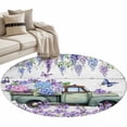 thumbnail image 1 of Purple Flowers Round Area Rugs Collection 3.3', Weeping Spring Floral Truck Butterfly Wooden Non Slip Indoor Circular Throw Runner Rug Floor Mat Carpet for Living Room Dining Table Bedroom Nursery, 1 of 9