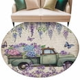thumbnail image 1 of Purple Flowers Round Area Rugs Collection 6', Vintage Weeping Spring Floral Truck Butterfly Retro Non Slip Indoor Circular Throw Runner Rug Floor Mat Carpet for Living Room Dining Table Bedroom, 1 of 9