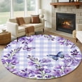 thumbnail image 1 of Purple Flowers Round Rug 5ft Washable Circle Kitchen Rugs Non Slip Butterfly Spring Floral Checkered Farmhouse Large Area Rug Indoor Floor Carpet for Bedroom Living Room Home Office Dining Room, 1 of 8