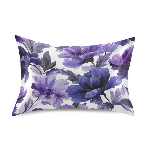 Purple Flowers Satin Pillowcase Envelope Design Pillow Covers 1 Pack Standard Size 20" x 26"