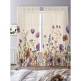thumbnail image 1 of Purple Flowers Sheer Curtains 108 inches Long 2 Panels Set Plants Watercolor Floral Retro Linen Tiers Sheers Rod Pocket Small Window Short Curtains for Kitchen Cafe, Each 52" W x 108" L, 1 of 7