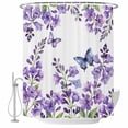 thumbnail image 1 of Purple Flowers Shower Curtain, Waterproof Shower Curtains for Bathroom, Butterfly Spring Floral Watercolor Farmhouse Washable Fabric Bathtub Curtain Set Bath Decor with 12 Hooks Extra Long 72"x96", 1 of 8