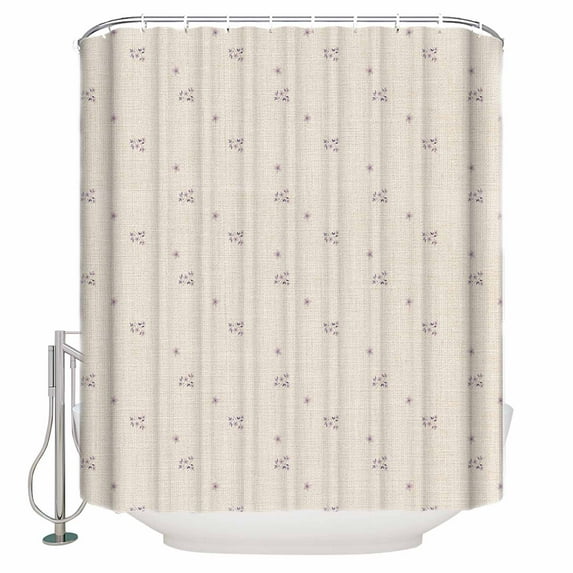 Purple Flowers Shower Curtains for Bathroom Waterproof Fabric Bath Curtains Decor Bath Tub Curtain Beige Farmhouse Botanical Burlap Decorative Shower Curtain Sets with 12 Hooks, 72x72 Inch