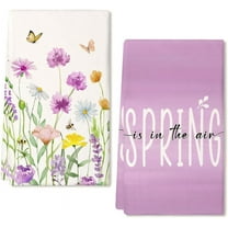 Purple Flowers Spring Kitchen Towels Dish Towels Set of 2,Spring is in The Air Sign Hand Towels 18x26 Inch Drying Dishcloth,Farmhouse Home Seasonal Spring Decorations AD293