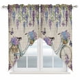 thumbnail image 1 of Purple Flowers Swag Valances for Windows, Kitchen Curtains 36 Inch Length 2 Panels Set, Weeping Spring Floral Bicycle Retro Art Short Curtains for Small Windows Rod Pocket Cafe Curtains 28"x36", 1 of 8
