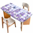 thumbnail image 1 of Purple Flowers Table Cloths for 3 Foot Rectangle Tables, Butterfly Spring Floral Checkered Farmhouse Patio Waterproof Elastic Fitted Tablecloths, Washable Rectangular Table Cover for Camping, 1 of 8