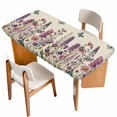 thumbnail image 1 of Purple Flowers Table Cloths for 3 Foot Rectangle Tables, Spring Butterflies Lavender Daisy Beige Patio Waterproof Elastic Fitted Tablecloths, Washable Rectangular Table Cover for Camping, 1 of 8