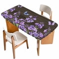 thumbnail image 1 of Purple Flowers Table Cloths for 4 Foot Rectangle Tables, Butterfly Spring Floral Wooden Farmhouse Patio Waterproof Elastic Fitted Tablecloths, Washable Rectangular Table Cover for Camping, 1 of 8