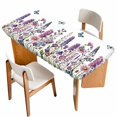 thumbnail image 1 of Purple Flowers Table Cloths for 4 Foot Rectangle Tables, Spring Butterflies Lavender Daisy Botanical Patio Waterproof Elastic Fitted Tablecloths, Washable Rectangular Table Cover for Camping, 1 of 8