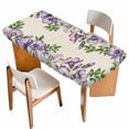 thumbnail image 1 of Purple Flowers Table Cloths for 4 Foot Rectangle Tables, Spring Leaves Floral Plants Beige Patio Waterproof Elastic Fitted Tablecloths, Washable Rectangular Table Cover for Camping, 1 of 8