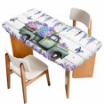 thumbnail image 1 of Purple Flowers Table Cloths for 4 Foot Rectangle Tables, Weeping Spring Floral Truck Butterfly Wooden Patio Waterproof Elastic Fitted Tablecloths, Washable Rectangular Table Cover for Camping, 1 of 8