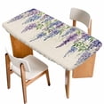 thumbnail image 1 of Purple Flowers Table Cloths for 5 Foot Rectangle Tables, Weeping Spring Floral Rustic Pastoral Patio Waterproof Elastic Fitted Tablecloths, Washable Rectangular Table Cover for Camping, 1 of 8