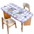 thumbnail image 1 of Purple Flowers Table Cloths for 6 Foot Rectangle Tables, Weeping Spring Floral Bicycle Checkered Patio Waterproof Elastic Fitted Tablecloths, Washable Rectangular Table Cover for Camping, 1 of 8