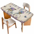 thumbnail image 1 of Purple Flowers Table Cloths for 6 Foot Rectangle Tables, Weeping Spring Floral Bicycle Retro Art Patio Waterproof Elastic Fitted Tablecloths, Washable Rectangular Table Cover for Camping, 1 of 8