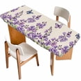 thumbnail image 1 of Purple Flowers Table Cloths for 8 Foot Rectangle Tables, Butterfly Spring Floral Rustic Farmhouse Patio Waterproof Elastic Fitted Tablecloths, Washable Rectangular Table Cover for Camping, 1 of 8