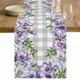 thumbnail image 1 of Purple Flowers Table Runner - 120 Inch Long Spring Floral Leaves Plants Gray Plaid Cotton and Linen Blended Dress Scarves Farmhouse Table Runner for Kitchen Dining, Coffee Table, 13" x 120", 1 of 8