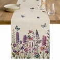 thumbnail image 1 of Purple Flowers Table Runner - 60 Inch Long Spring Butterflies Lavender Daisy Beige Cotton and Linen Blended Dress Scarves Farmhouse Table Runner for Kitchen Dining, Coffee Table, 13" x 60", 1 of 8