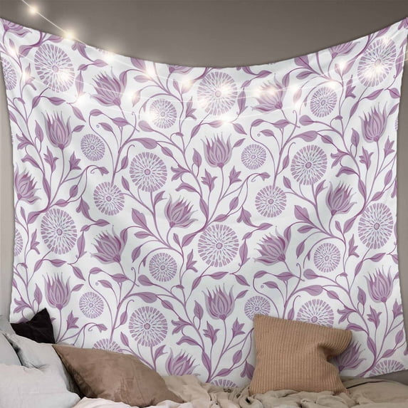 Purple Flowers Tapestry for Bedroom Wall Hanging Tapestry, Vintage Country Plants Floral Herbs Ceiling Backdrop Tapestries Poster Blanket Wall Decor for Teens Room Living Room Dorm 55" x 73"