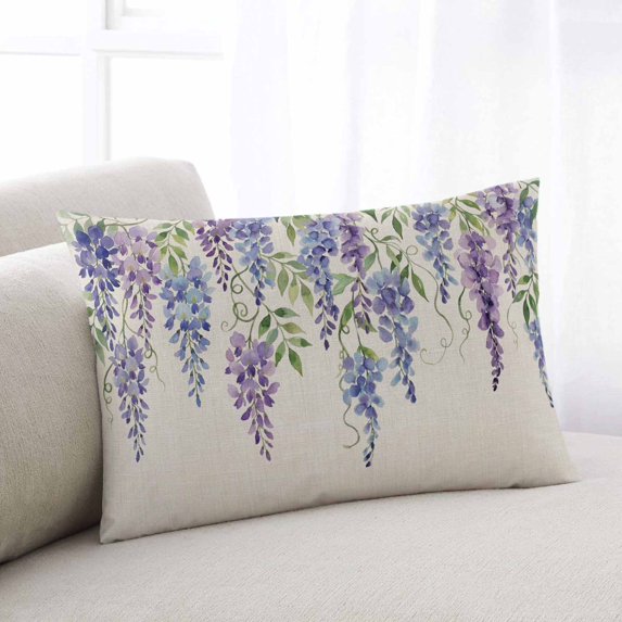 Purple Flowers Throw Pillow Covers, Weeping Spring Floral Rustic Pastoral Soft Breathable Pillow Cases with Invisible Zipper for Sleeping, Small Pillowcases for Couch Bed Sofa Chair 16x24 Inches