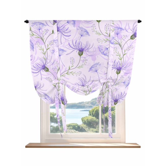 Purple Flowers Tie Up Curtains for Windows 45 Inch Length Balloon Curtains Kitchen Adjustable Balloon Window Shade Botanical Florals Plants Country Aesthetic Tie Up Bathroom Curtain Window 52"x45"