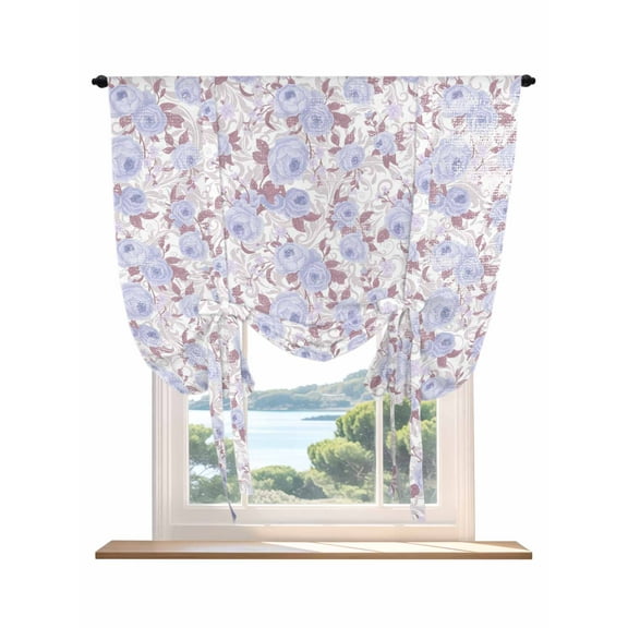Purple Flowers Tie Up Curtains for Windows 45 Inch Length Balloon Curtains Kitchen Adjustable Balloon Window Shade Romantic Botanical Floral Plants Leaves Tie Up Bathroom Curtain Window 34"x45"