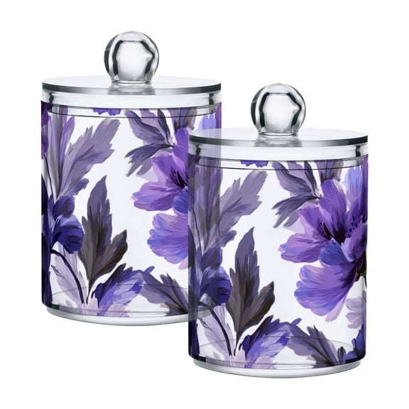 Purple Flowers Translucent Plastic Cans Storage Canisters with Lid Set of 2