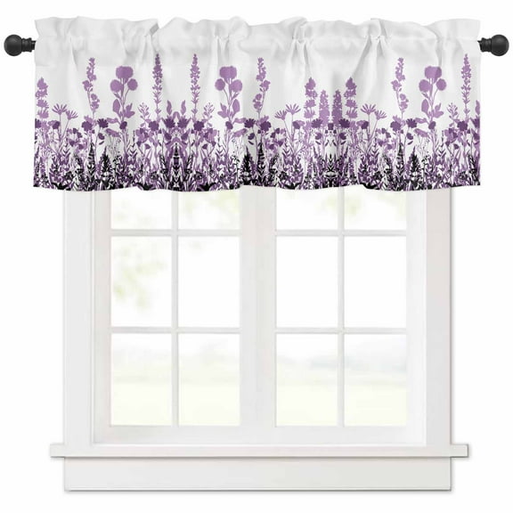 Purple Flowers Valances for Windows Farmhouse Kitchen Curtains Valances Rod Pocket Valance Curtains for Kitchen Windows Spring Farmhouse Botanical Floral Herbs Window Valances for Bathroom 60"x18"