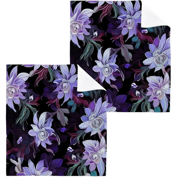 Purple Flowers Washcloths Set of 4-12 x 12 inch Pure Cotton Wash Cloth Highly Absorbent and Soft Fingertip Towels Face Cloths for Bath, Spa Wash cloth
