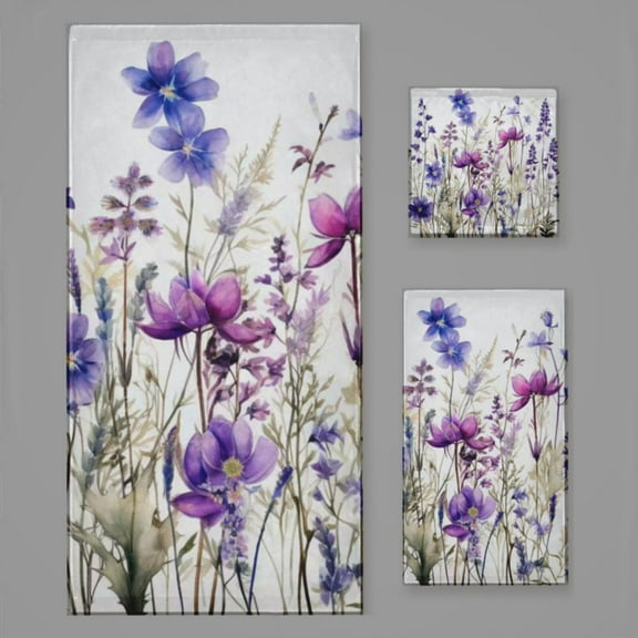 Purple Flowers Wildflowers Bath Towel Sets For Bathroom Hand Towels Fingertip Towels 3 Piece Soft Absorbent For Bathroom Kitchen Hotel Beach