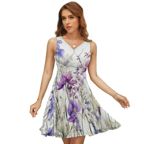 Purple Flowers Wildflowers Dress Fashion Beach Long Dresses Female Party Printed Sundress