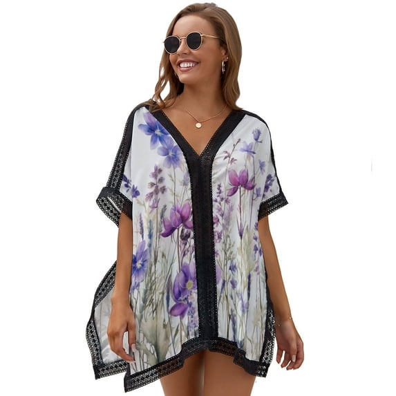 Purple Flowers Wildflowers Women's Swimsuit Coverup Summer Beach Cover Up Bathing Suit Dress