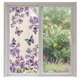 thumbnail image 1 of Purple Flowers Window Privacy Film, Butterfly Spring Floral Rustic Farmhouse Static Cling UV Sun Blocking Heat Control Window Tint Day and Night, Non-Adhesive One Way Privacy Cover 35.4''x78.7'', 1 of 7