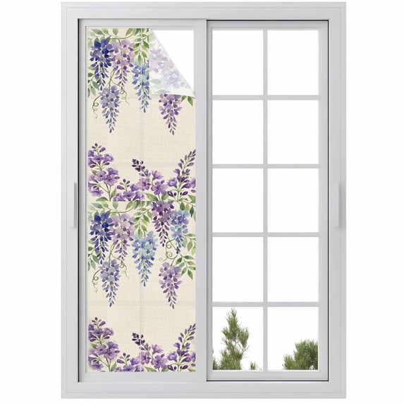 Purple Flowers Window Privacy Film, Weeping Spring Floral Rustic Pastoral Static Cling UV Sun Blocking Heat Control Window Tint Day and Night, Non-Adhesive One Way Windows Privacy Cover 17.7''x78.7''
