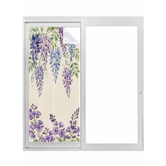 Purple Flowers Window Privacy Film, Weeping Spring Floral Rustic Pastoral Static Cling UV Sun Blocking Tint Film Heat Control Windows Films for Bedroom Bathroom, Window Stickers 17.7"x39.3"