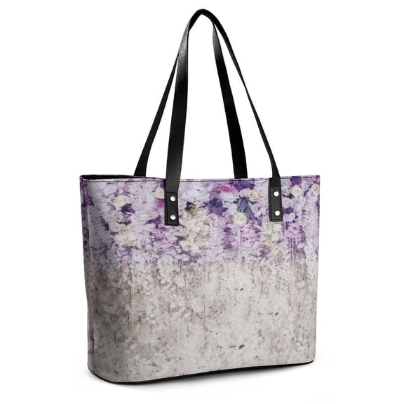 Purple Flowers Woman Leather Handbags Large Tote Bag Fashion Portable Handbags With Zipper