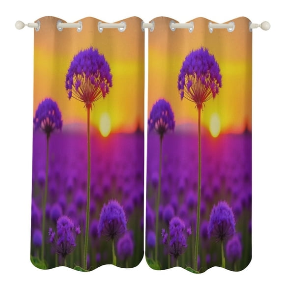Purple Flowers at Sunset Study Room Living Kitchen Bedroom For Blackout Curtain Printed 2 Panels