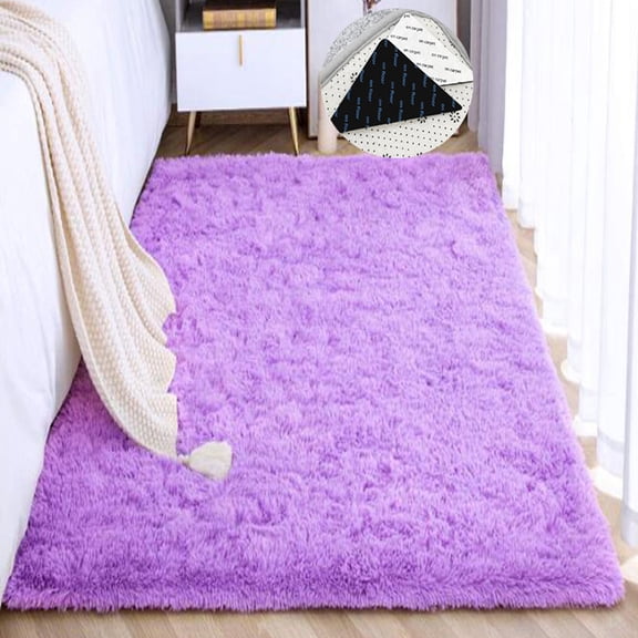 Purple Fluffy Plush Area Rug 39" x 63" Soft and Comfortable Shaggy Non Slip Backing Carpet for Bedroom Nursery Floor Mat Living Room