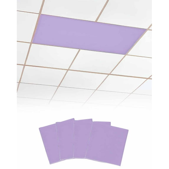 Purple Fluorescent Light Covers for Ceiling Lights 4x2 feet, 4 Pack Magnetic Light Filters for Classroom, Modern Pure Lavender Purple Fluorescent Light Shade Panel for Office School Drop Home