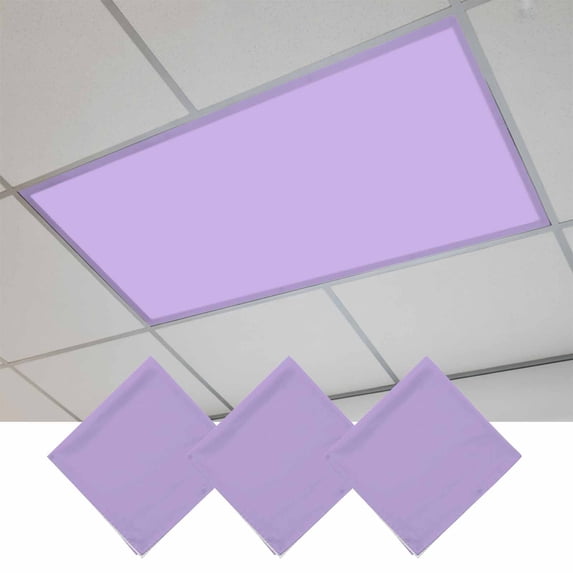 Purple Fluorescent Light Covers, Modern Pure Lavender Purple Magnetic Light Covers for Ceiling Lights, Fluorescent Ceiling Shade Filters for Classroom Bedroom Office 4x2Ft x 3PCS
