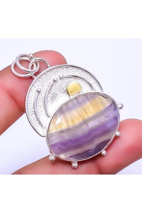 Purple Fluorite - Brazil Designer 925 Sterling Silver Pendant 1.95" P_9199_54_67, Beautiful Jewelry For Woman, New Year Sale, Valentin's Day Gift